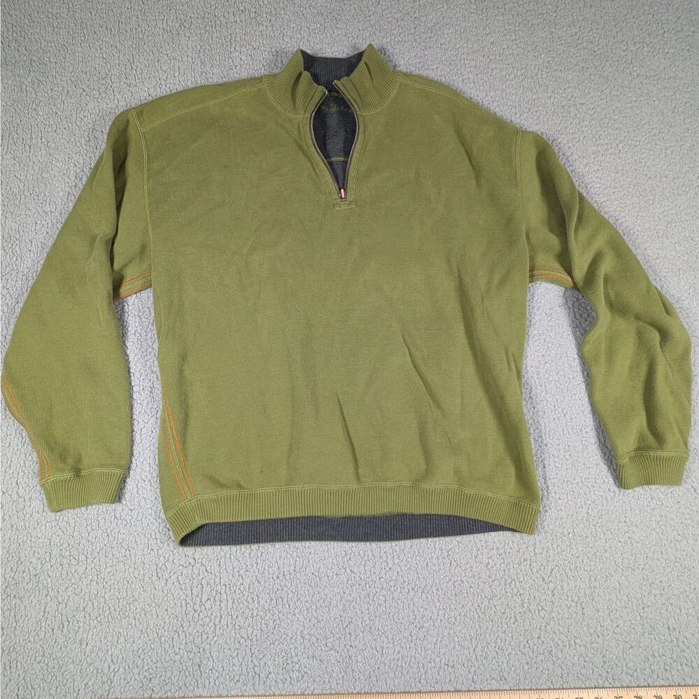 Tommy Bahama Sweater Mens Large Green Half Zip Pullover Casual Knit Cotton